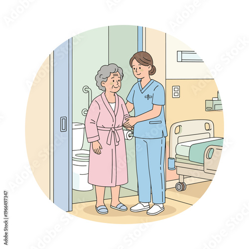 Conceptual vector illustrations of nursing work scenarios.