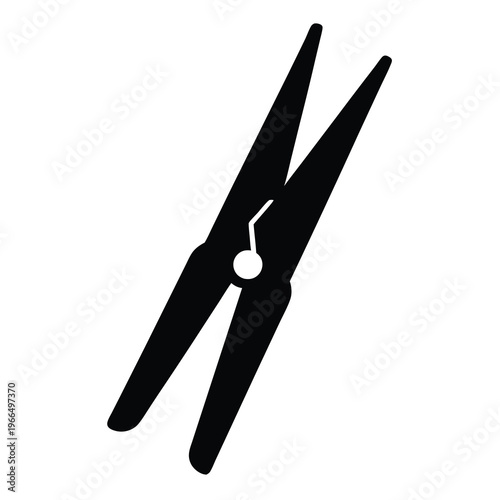 Silhouette illustration of a traditional wooden clothes peg with metal spring