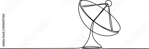 Continuous Line Art of a Satellite Receiver, Telecommunications and Global Connectivity Symbol, vector, illustration, silhouette.