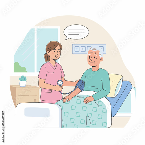 Conceptual vector illustrations of nursing work scenarios.