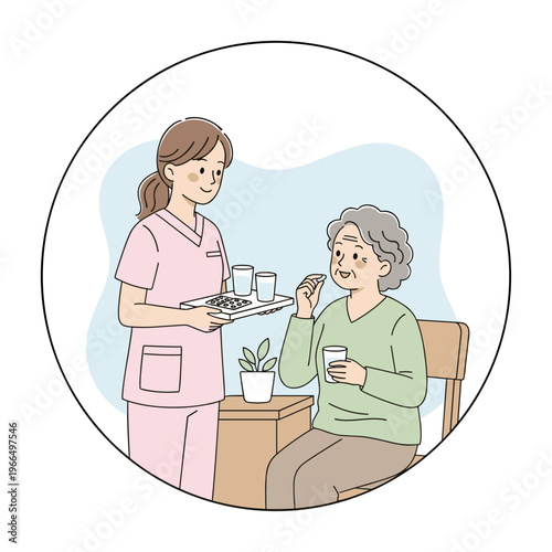 Conceptual vector illustrations of nursing work scenarios.