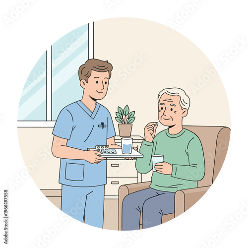 Conceptual vector illustrations of nursing work scenarios.