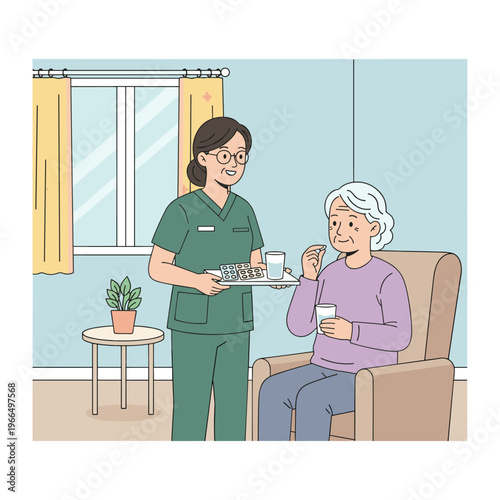 Conceptual vector illustrations of nursing work scenarios.