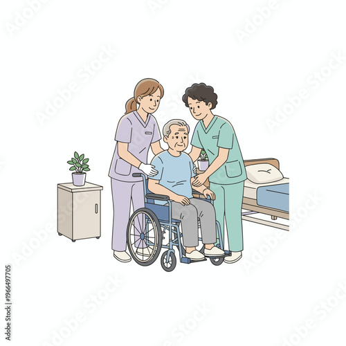 Conceptual vector illustrations of nursing work scenarios.