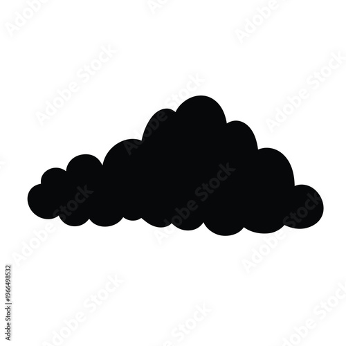 Isolated monochrome cloud silhouette with a soft and fluffy appearance against white