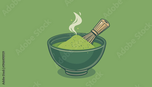 glass of fresh green smoothie and matcha tea