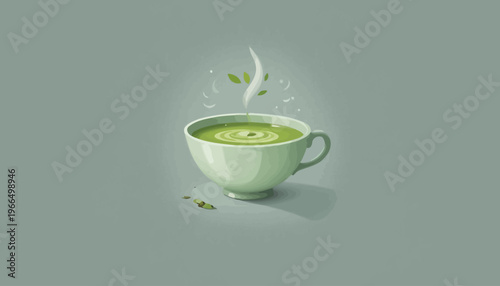 glass of fresh green smoothie and matcha tea