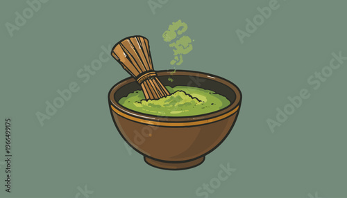 glass of fresh green smoothie and matcha tea