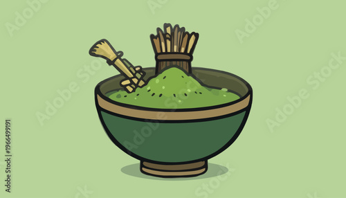 glass of fresh green smoothie and matcha tea