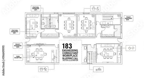 Architectural floor plan of a residential building with multiple rooms and furniture.