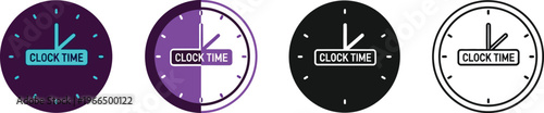 Collection of minimalist clock time icons featuring analog watch faces in diverse color variations ideal for web app UI and productivity concepts
