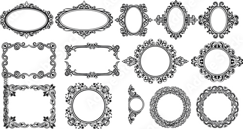 Collection of Ornate Vintage Frames in Various Shapes for Decorative, Art, and Classic Design Projects