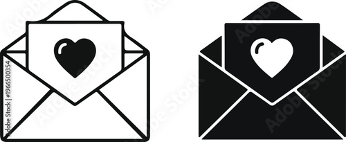 Black and white envelopes with hearts inside symbols