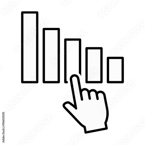 Vector graphic of a hand interacting with a descending bar chart