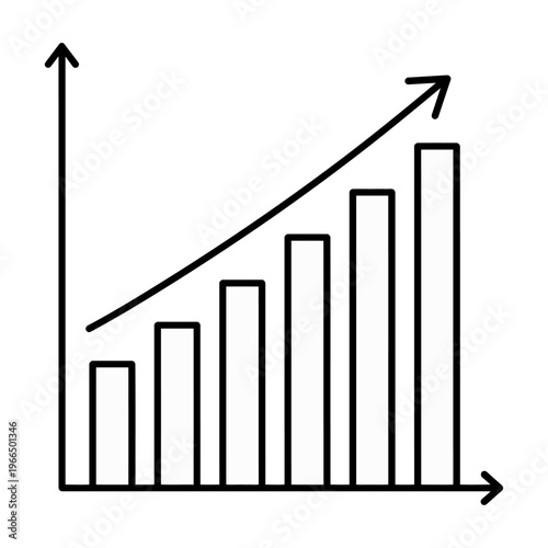 Vector line art illustration of a bar chart showing upward progression