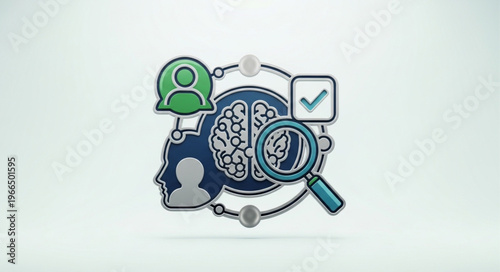Brain Analysis and Cognitive Function Illustration with Magnifying Glass.