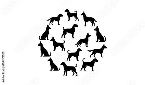 Minimal dog silhouette circle composition pet animal vector design set