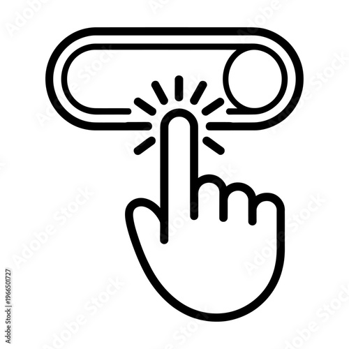 Hand pressing a vector toggle switch to turn on a device in a simple illustration
