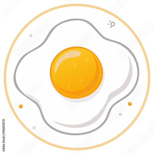 Simple fried egg sunny side up vector illustration. Top view of a breakfast food icon with bright yellow yolk.