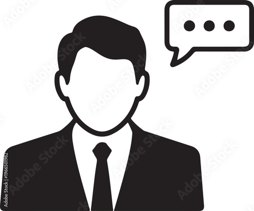 Professional businessman avatar communicating a message with an active thought or speech bubble