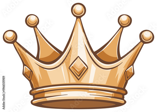 Cartoon Golden Crown with Spikes and Spherical Tops, Royalty Symbol, Luxury Item