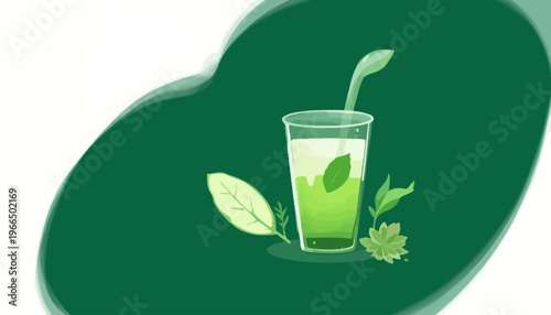 glass of fresh green smoothie and matcha tea