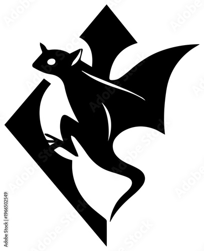 Colugo gliding through air with membrane black silhouette dynamic movement wildlife illustration