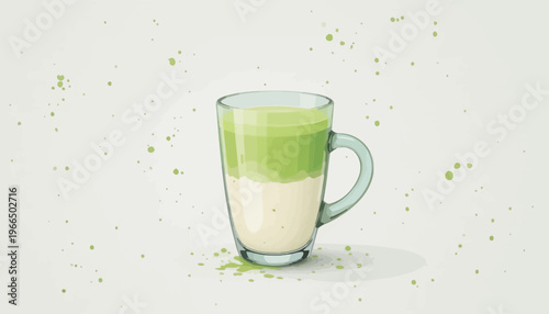 glass of fresh green smoothie and matcha tea