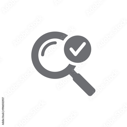 Magnifying glass icon with a checkmark overlay signifies successful search validation or verification completion.