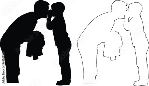 Two people silhouette embracing and kissing with transparent background