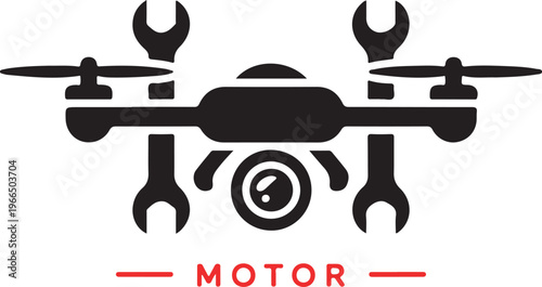 Innovative drone repair logo depicting a quadcopter with wrenches for propellers, symbolizing technical service