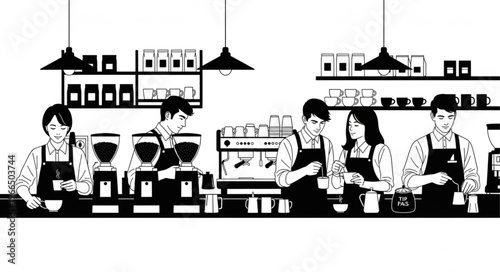 Baristas Working Together in a Modern Coffee Shop.
