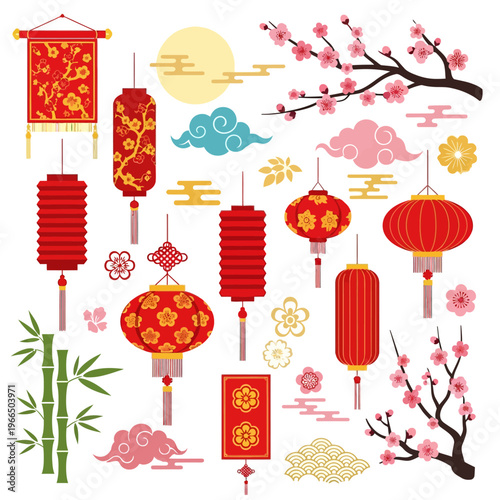 Set of Traditional Chinese New Year Decorative Elements