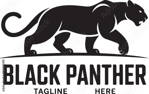 Sleek black panther walking silhouette logo with text for powerful and modern brand identity