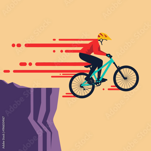 Mountain Biker Jumping Off a Cliff Extreme Sport Illustration