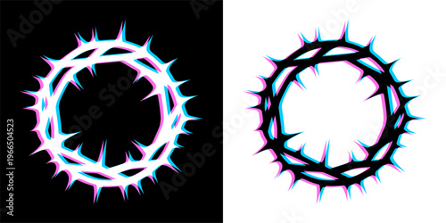 stylized logo silhouette of torn crown of jesus christ (glitch effect)