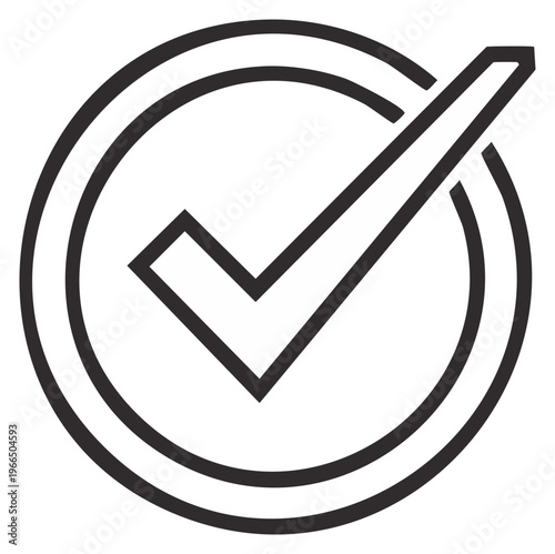 Check mark symbol in circle isolated on white background