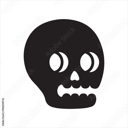 Human skull side view icon. Skeleton head anatomy symbol. Monochrome black and white symbol