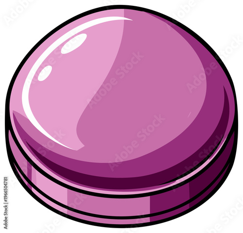 Glossy purple round candy with black outline, single sweet in hard shell, sugar coated, simple flat vector illustration.