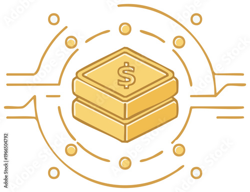 Financial technology concept with digital dollar currency token and network connections vector icon