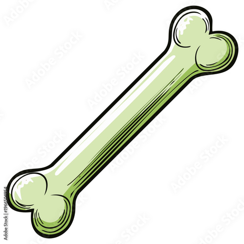 Vibrant green cartoon bone illustration for playful pet chew toy design element