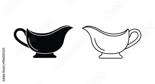 Two gravy boats in contrasting colors a detailed black silhouette