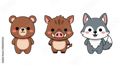 Cute forest animal pattern seamless vector with bear boar wolf faces for kids nursery decor