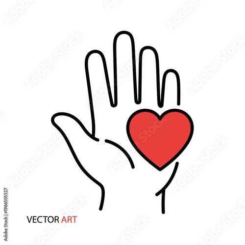 Open Hand Holding Red Heart Icon - Love, Care, Charity, Support, Kindness