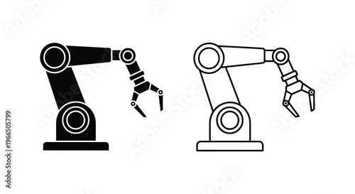 Two robotic arms in contrasting views a striking black silhouette