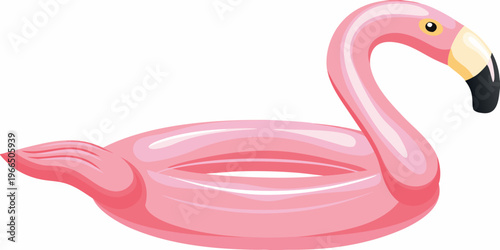 A vibrant pink inflatable flamingo floats on a clean white background