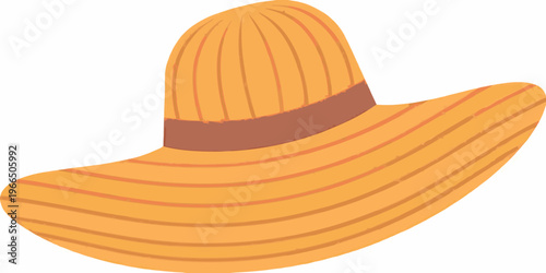 A brightly colored wide brimmed straw hat with a dark band