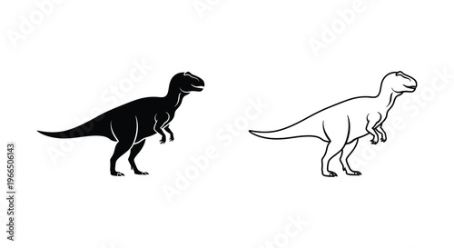 Two depictions of a raptor dinosaur one in dark silhouette