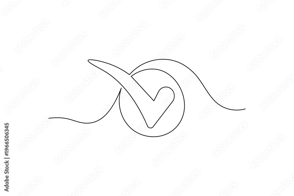 Fototapeta premium Shield with check mark continuous one line drawing on white background 