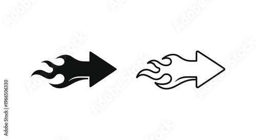 Two arrow designs one black and one white with flame like extensions silhouette